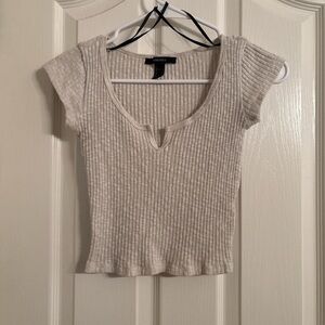 Forever 21 Light Cream Ribbed Notch Scoop Crop Top